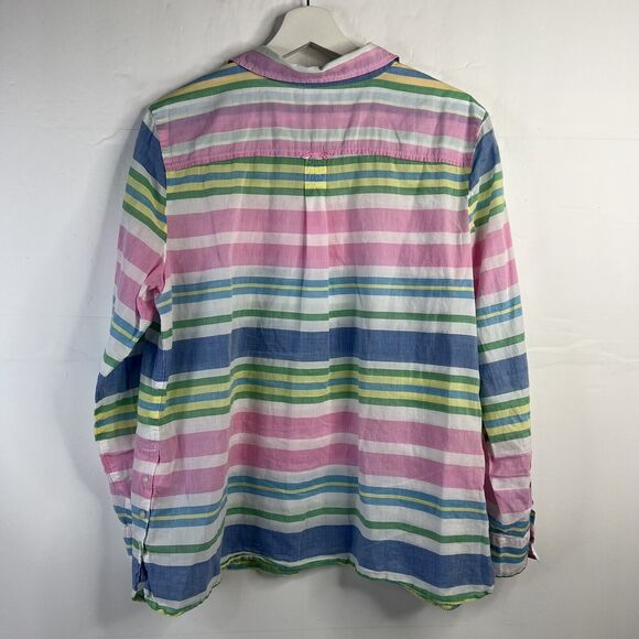Talbots Petite Top Size LP L Popover Top Striped White Pink Blouse Pastel Collar - Picture 8 of 11